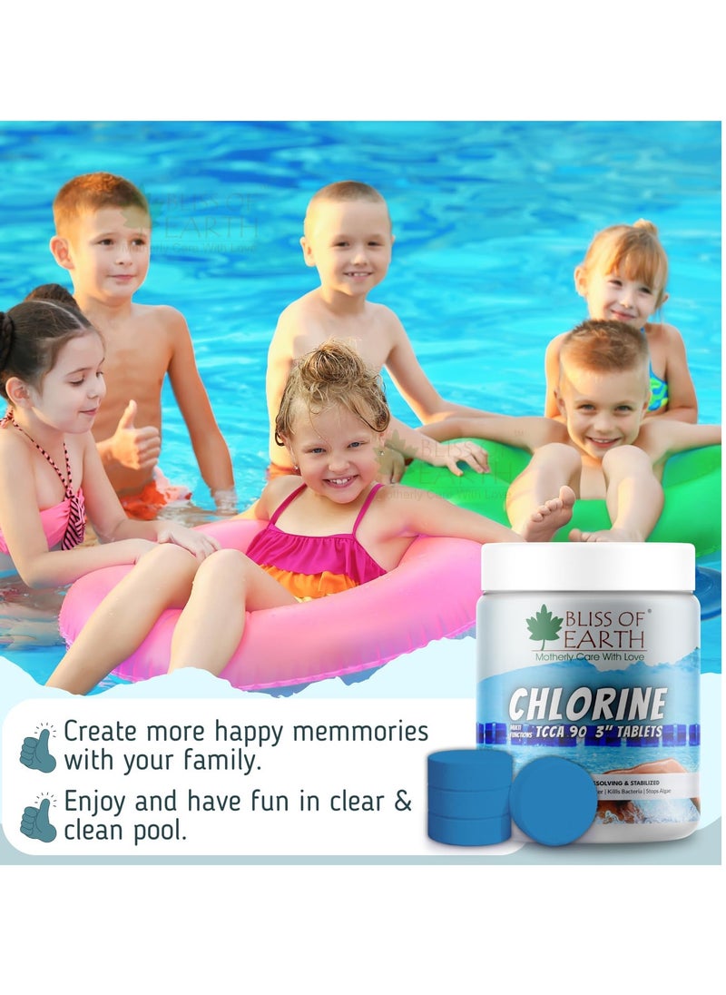 Bliss of Earth Multi Functional Chlorine Tablets For Pool Slow Dissolving 5 Chlorine Tablets of 3" Size Clean & Clear Swimming Pool Kills Bacteria & Stops Algae Pool Disinfectant