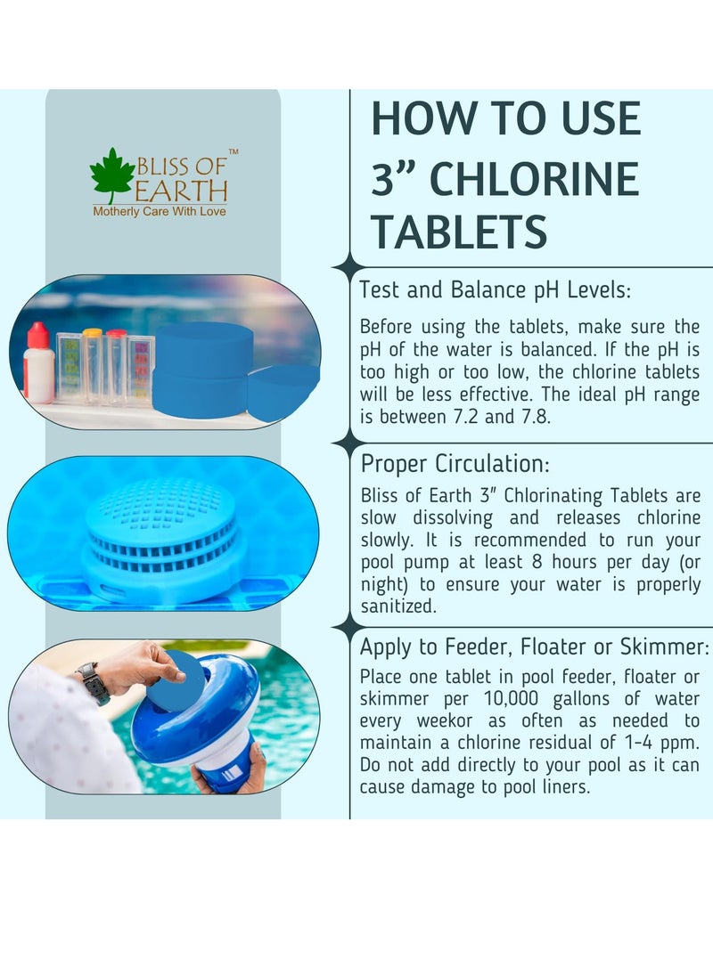 Bliss of Earth Multi Functional Chlorine Tablets For Pool Slow Dissolving 5 Chlorine Tablets of 3" Size Clean & Clear Swimming Pool Kills Bacteria & Stops Algae Pool Disinfectant