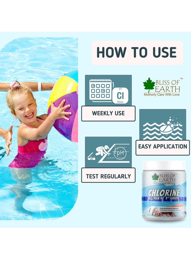 Bliss of Earth Multi Functional Chlorine Tablets For Pool Slow Dissolving 5 Chlorine Tablets of 3" Size Clean & Clear Swimming Pool Kills Bacteria & Stops Algae Pool Disinfectant