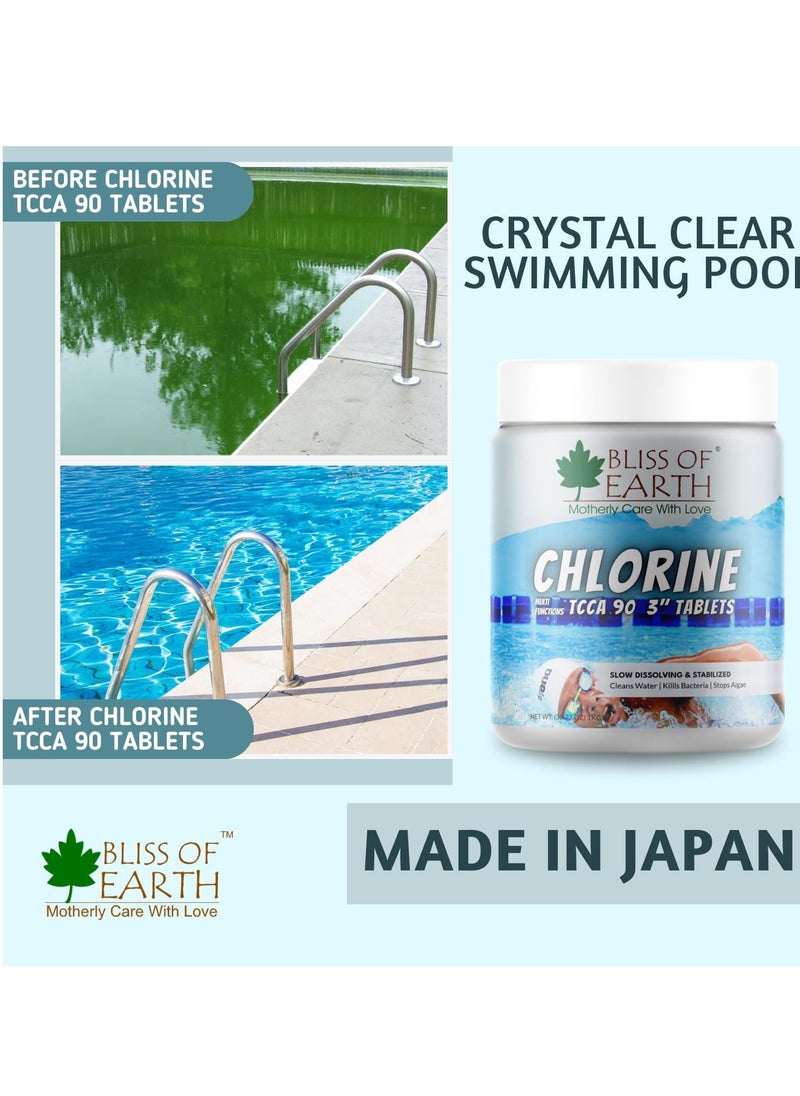 Bliss of Earth Multi Functional Chlorine Tablets For Pool Slow Dissolving 5 Chlorine Tablets of 3" Size Clean & Clear Swimming Pool Kills Bacteria & Stops Algae Pool Disinfectant