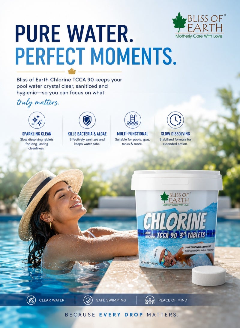 Bliss of Earth Japanese Chlorine Tablets For Pool 1kg, Slow Dissolve 3" Chlorine Tablets - Image 2