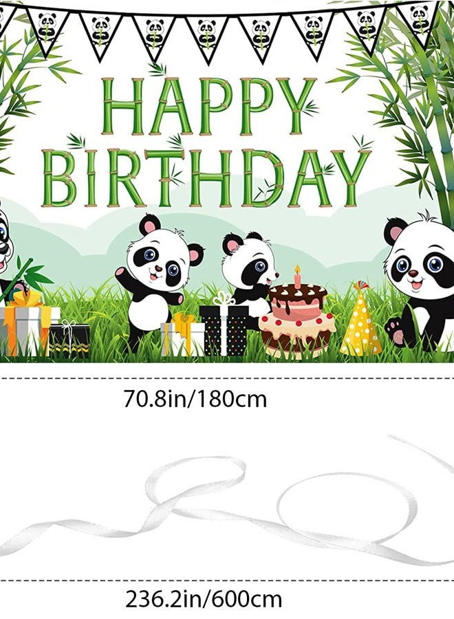 Cartoon Panda Birthday Backdrop, Green Bamboo Panda Theme Baby Shower Photo Background for Kids Children Newborn Birthday Party Decorations Cake Table Decorations - Image 2