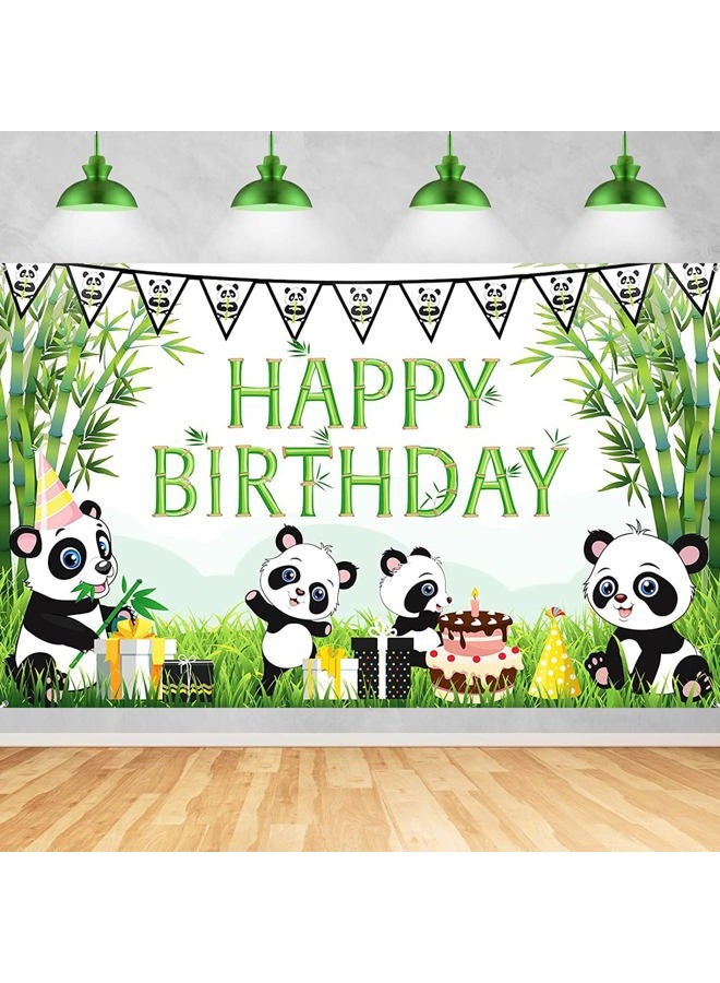 Cartoon Panda Birthday Backdrop, Green Bamboo Panda Theme Baby Shower Photo Background for Kids Children Newborn Birthday Party Decorations Cake Table Decorations - Image 1