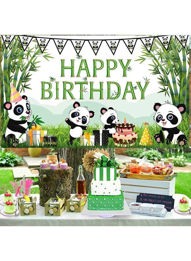 Cartoon Panda Birthday Backdrop, Green Bamboo Panda Theme Baby Shower Photo Background for Kids Children Newborn Birthday Party Decorations Cake Table Decorations - Image 4
