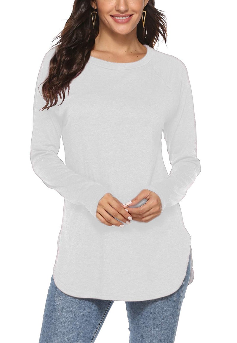 Newchoice Womens Tops and Blouses Tunic,2021 Fashion Plain Long Sleeve Shirts (S,White) - Image 1