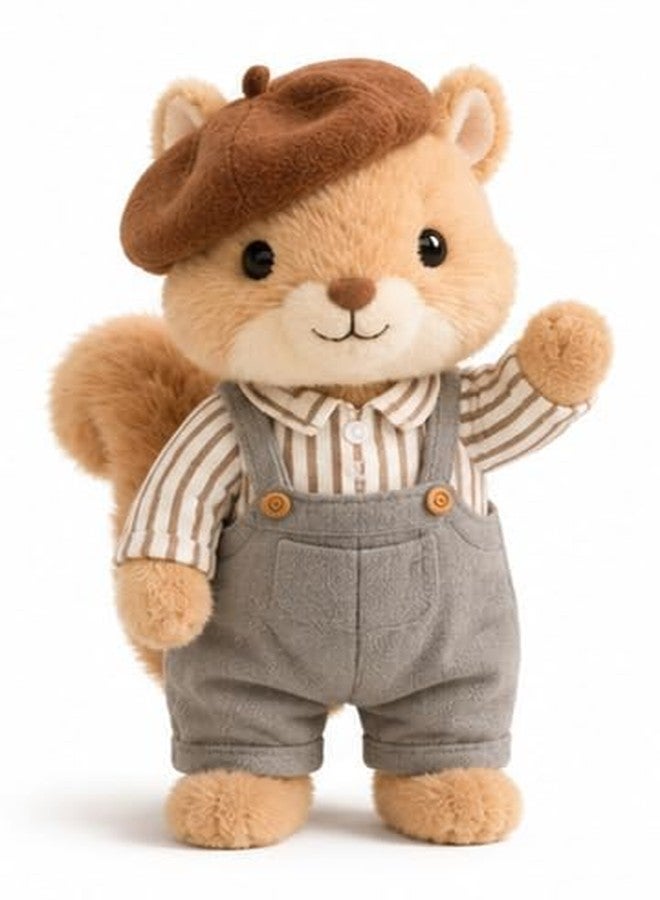 Cuddles Squirrel Soft Toy Plush, Cute Stuffed Animal with Beret Hat and Overalls, Holding Pine Cones Size 30 cm - Image 4