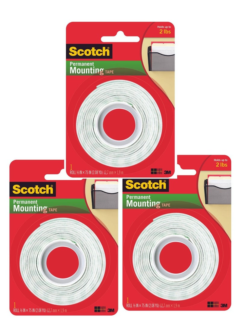 3M Scotch 3-Piece Permanent Foam Mounting Tape 12mm Width  - Image 1