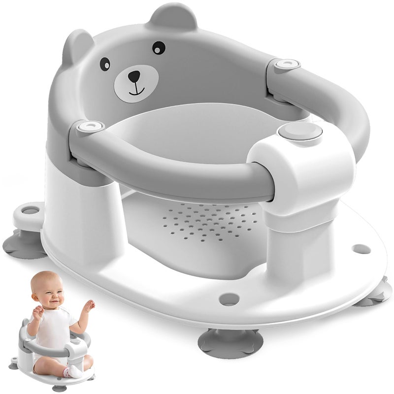 Himold Baby Bath Seat for Babies 6 Months & up, Non-Slip Toddler Bath Seats for Babies Sitting Up, Safe Infant & Newborn Bathtub Chair with 4 Suction Cups & Soft Cushion for Shower,Gray - Image 1