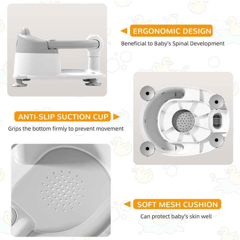 Himold Baby Bath Seat for Babies 6 Months & up, Non-Slip Toddler Bath Seats for Babies Sitting Up, Safe Infant & Newborn Bathtub Chair with 4 Suction Cups & Soft Cushion for Shower,Gray - Image 4