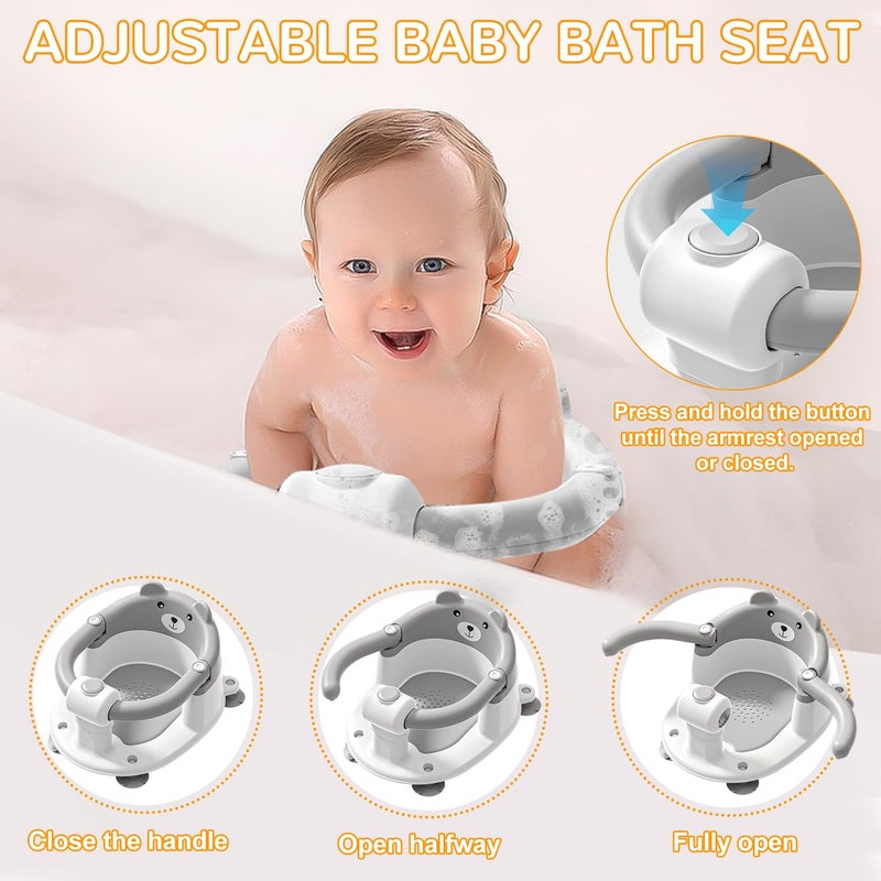 Himold Baby Bath Seat for Babies 6 Months & up, Non-Slip Toddler Bath Seats for Babies Sitting Up, Safe Infant & Newborn Bathtub Chair with 4 Suction Cups & Soft Cushion for Shower,Gray - Image 5