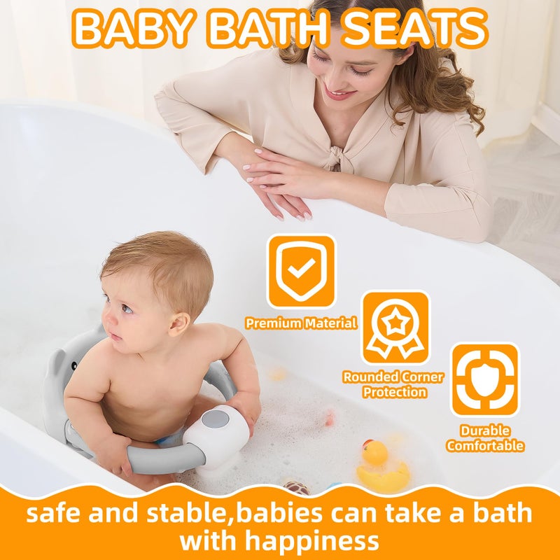 Himold Baby Bath Seat for Babies 6 Months & up, Non-Slip Toddler Bath Seats for Babies Sitting Up, Safe Infant & Newborn Bathtub Chair with 4 Suction Cups & Soft Cushion for Shower,Gray - Image 2