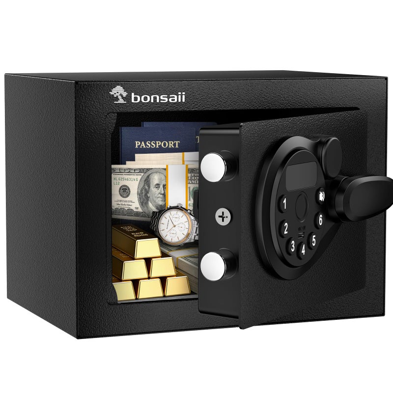 Bonsaii Safe Box with Electronic Keypad, Steel Security Lock Box with Key, 0.23 Cubic Feet, 9.06" W x 6.69" D x 6.69" H, Small Hidden Safe for Cash Jewelry - Image 1