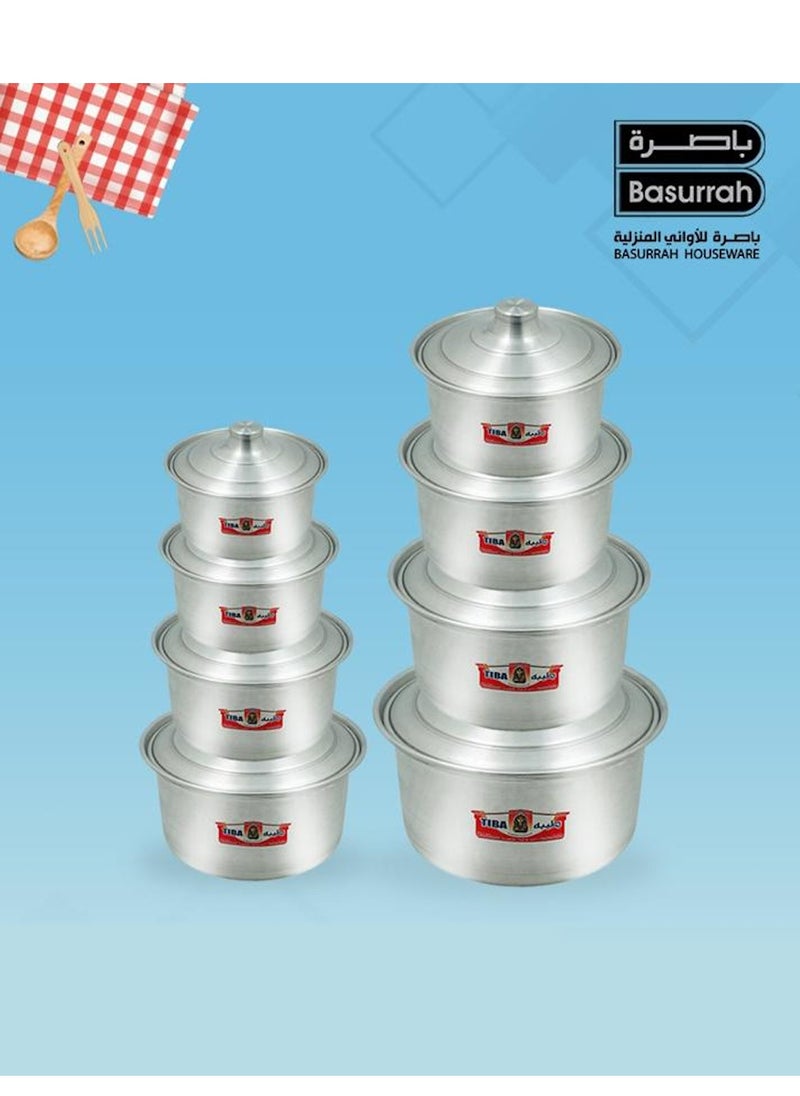BASURRAH Taiba Aluminum Cooking Pot Set from BASURRAH , Consists of 8 Round Pots, Made in Egypt  - Image 1
