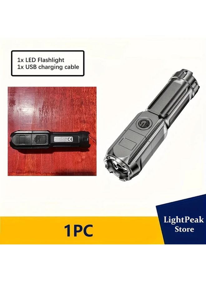 1pc Portable Mini LED Flashlight USB Rechargeable Zoomable Fishing Light 3 Modes - Image 1