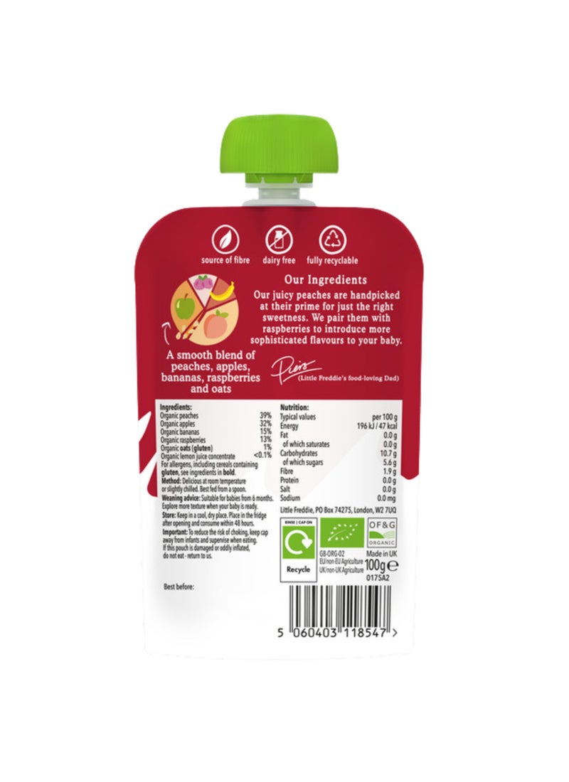 Little Freddie Organic Vibrant Peaches & Raspberries Puree  (6+ Months) 100g - Image 2