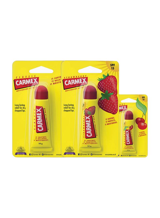 CARMEX Strawberry Lip Balm Tube 10grams & Cherry Lip Balm Tube 10grams & Original Lip Balm Tube 10grams Bundle - Image 1