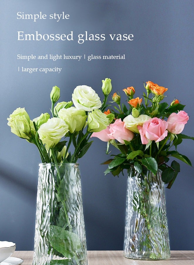 DUNISO 2pc Clear Glass Vase set,Glass Flower Vase for Decor Modern Minimalist Decor, Which one Glacier grain glass vase and Another vertical stripe glass vase Unique Balcony Flowers Container Decor,Vase for Office Decoration, Shelf, Table, Bookshelf  - Image 3