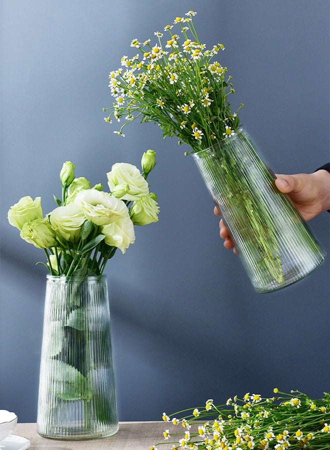 DUNISO 2pc Clear Glass Vase set,Glass Flower Vase for Decor Modern Minimalist Decor, Which one Glacier grain glass vase and Another vertical stripe glass vase Unique Balcony Flowers Container Decor,Vase for Office Decoration, Shelf, Table, Bookshelf  - Image 4