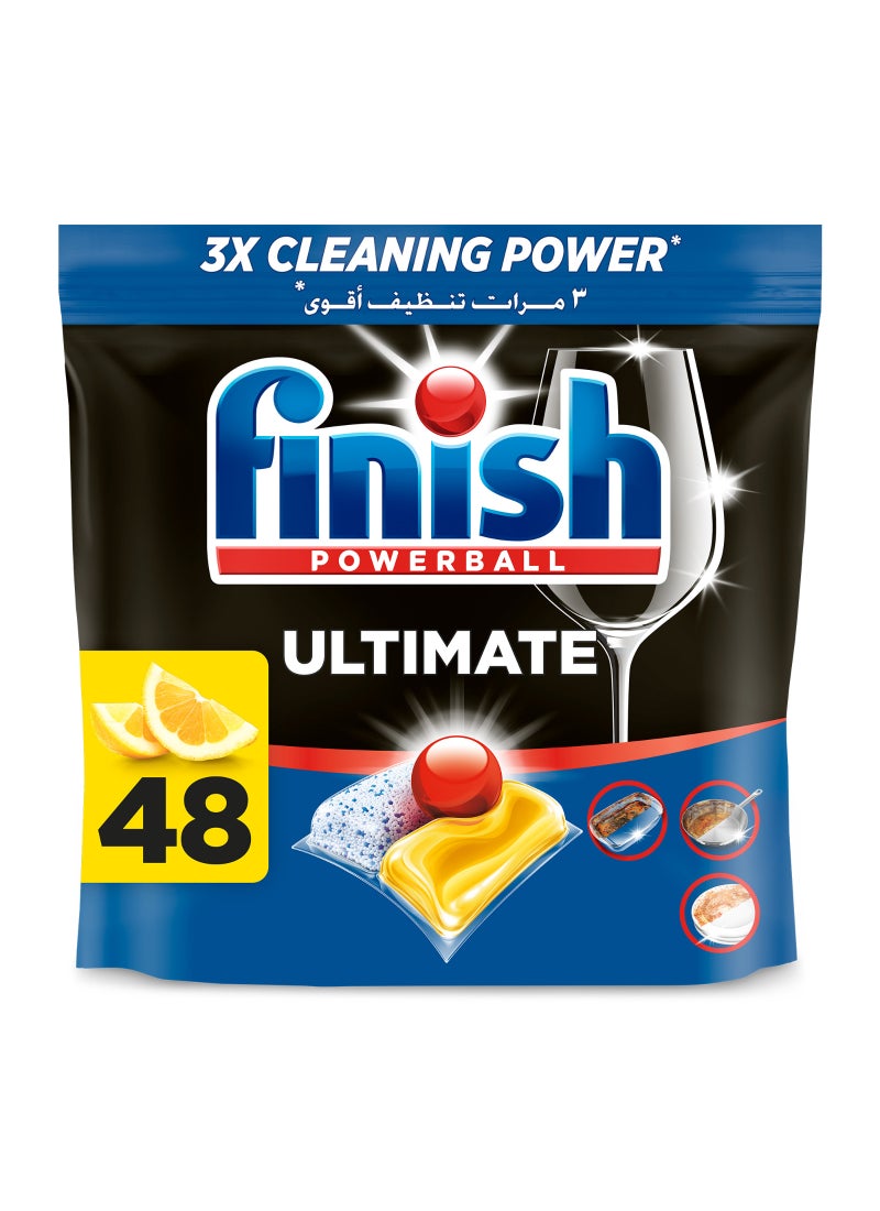 Finish Ultimate Dishwasher Tablets, Lemon Sparkle Scent, 2x More Cleaning Power, 48 Tabs - Image 1