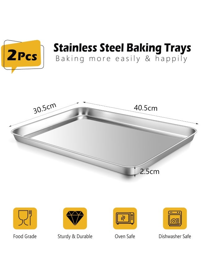 Baking Tray Set of 2, Stainless Steel Rectangle Baking Sheets Pans, Large Professional Oven Trays for Cooking Serving, Non Toxic & Healthy, Mirror Finished & Dishwasher Safe, 40.5x30.5x2.5cm - Image 2