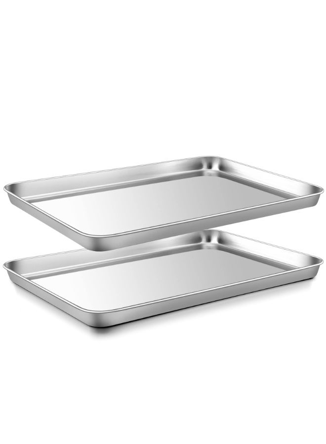 Baking Tray Set of 2, Stainless Steel Rectangle Baking Sheets Pans, Large Professional Oven Trays for Cooking Serving, Non Toxic & Healthy, Mirror Finished & Dishwasher Safe, 40.5x30.5x2.5cm - Image 1