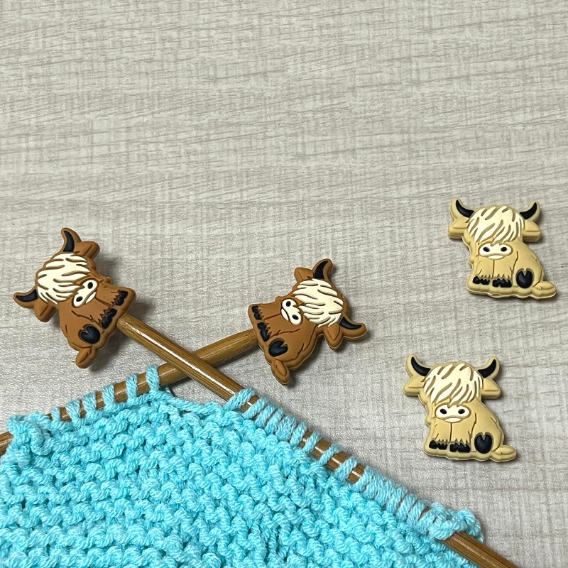 SPANSEE 4 PCS Highland Cow Shape Stitch Stoppers, Knitting Needle Stoppers, Knitting Needle Point Protectors, Knitting Needle End Caps, Knitting Notions fit Size 3-13 (3.25mm-9mm) Needles - Image 2