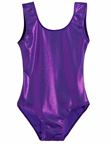 Domusgo Gymnastics Leotards for Girls 6-7 Years Old Purple Sparkly One Piece Tumbling Outfits - Image 1