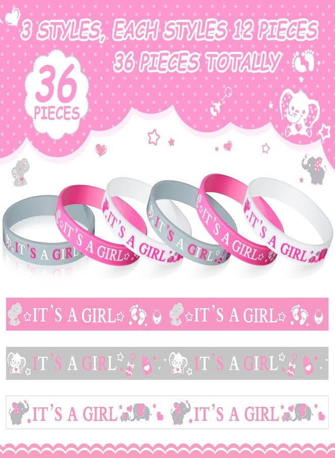 Zomiboo 36 Pieces Baby Shower Rubber Bracelets, It's a Boy It's a Girl Wristbands Elephant Baby Shower Decorations for Boy Girl Party Favor Gender Reveal Party Supplies(Girl,White Pink) - Image 2