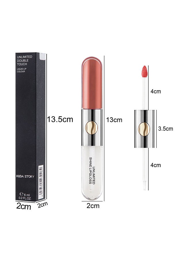 Huda New - HUDA STORY Matte Liquid Lipstick with Clear Lip Gloss Mirror, Dual Ended Lip Color Long Lasting Non Sticky Lip Stain High-Pigment Light Nude Lip Stick Double Effect 24 Hour Superstay Lip Makeup - Image 1