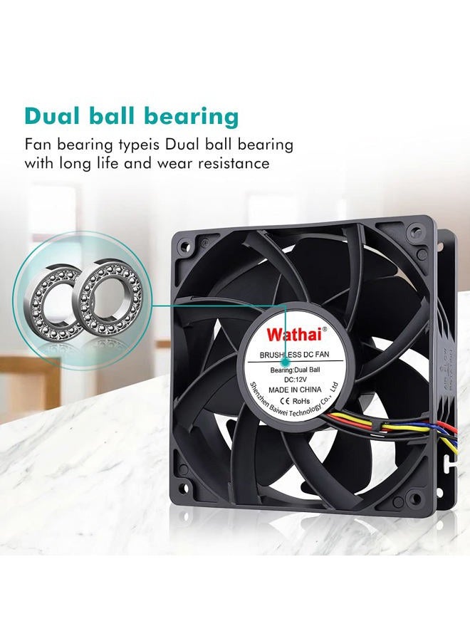 Wathai 12038 120mm x 38mm PWM Computer PC Case Fan 12V 4pin 5300rpm High Airflow Duall Ball CFM FG DC Brushless Cooling Fan - Image 5