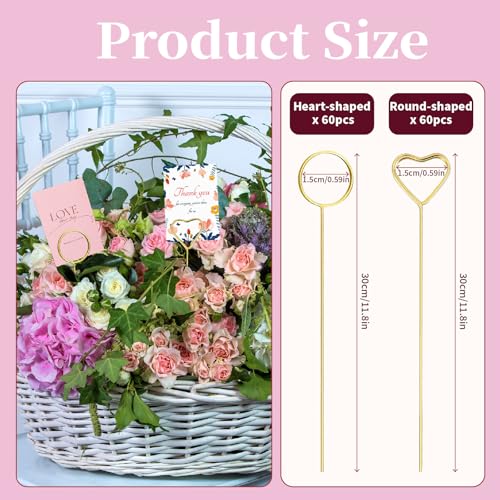 VYNFLICK Floral Card Holder: 120 Pcs Flower Place Card Holder Picks 12.6 inch Gold Gift Photo Holders for Bouquets Wedding Tables Display Centerpieces - Image 2