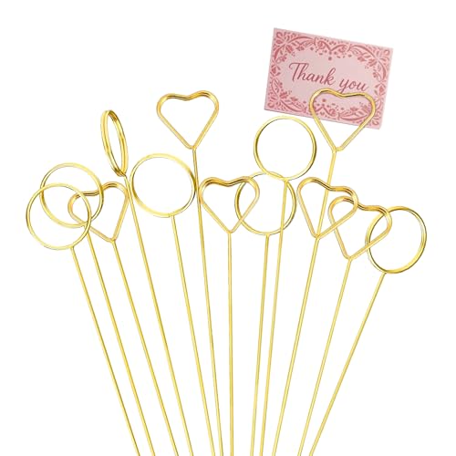 VYNFLICK Floral Card Holder: 120 Pcs Flower Place Card Holder Picks 12.6 inch Gold Gift Photo Holders for Bouquets Wedding Tables Display Centerpieces - Image 1