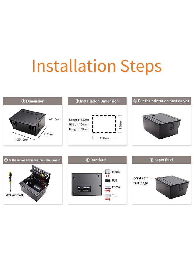 Generic - 80mm Embedded Thermal Printer Module with TTL+RS232+USB Connections Supports ESC/POS Commands 72mm Printing Width 180mm/s Speed Auto Paper Cutter Compatible with Windows Linux Android Systems - Image 1