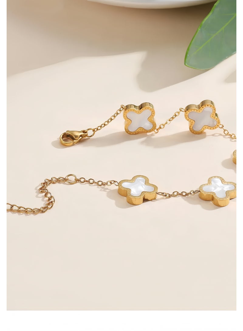 Lee Yon Gold Bracelets for Women, 18K Gold Plated Clover Bracelet for Women Lucky Four Leaf Link Bracelets Jewelry Gifts Trendy for Women Teen Girls, Gold/White - Image 5