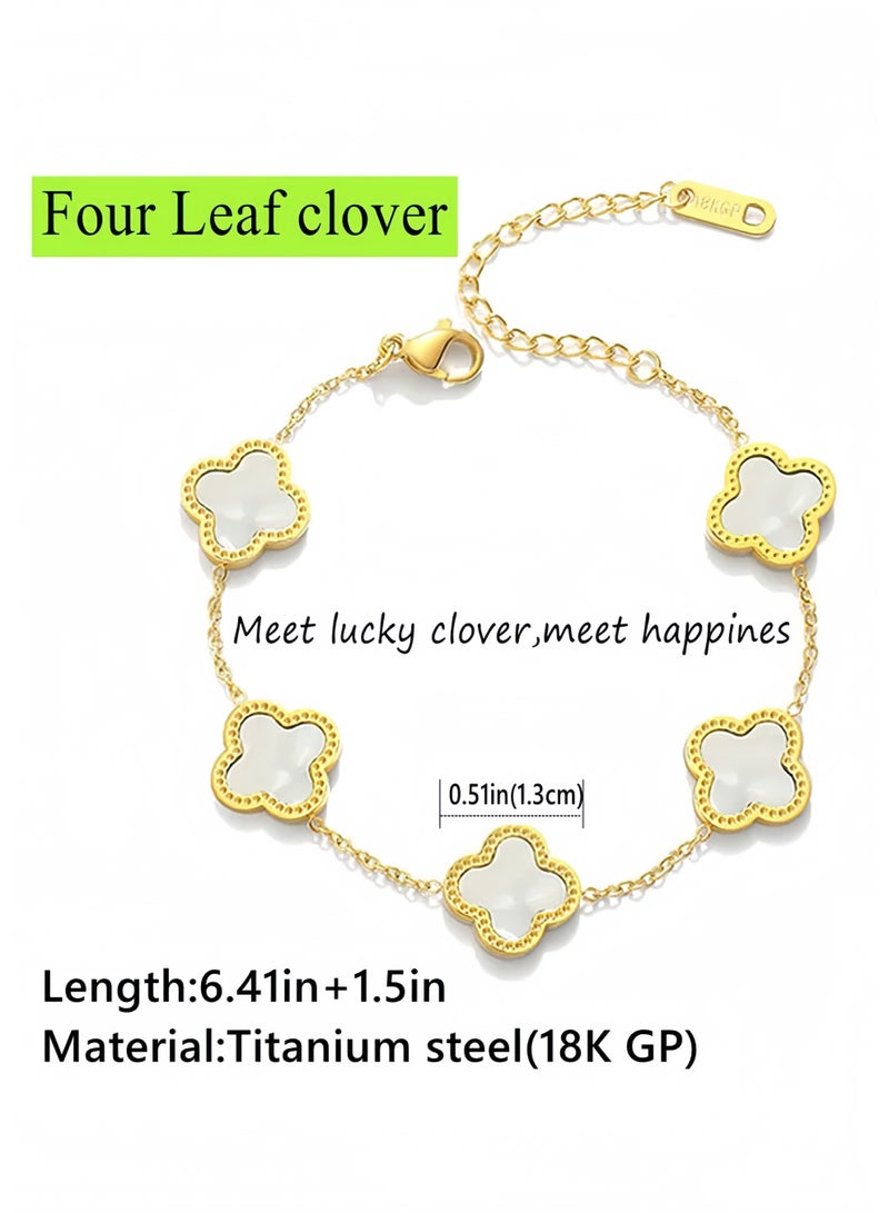 Lee Yon Gold Bracelets for Women, 18K Gold Plated Clover Bracelet for Women Lucky Four Leaf Link Bracelets Jewelry Gifts Trendy for Women Teen Girls, Gold/White - Image 2