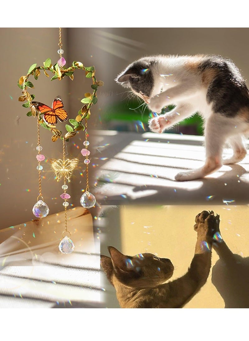 Generic Window Hanging, Suncatcher, Heart Suncatchers Window Hanging, with Butterfly, Crystals Light Catcher, for Window Suncatchers Chandelier Parts Rainbow Maker Pendants  - Image 2