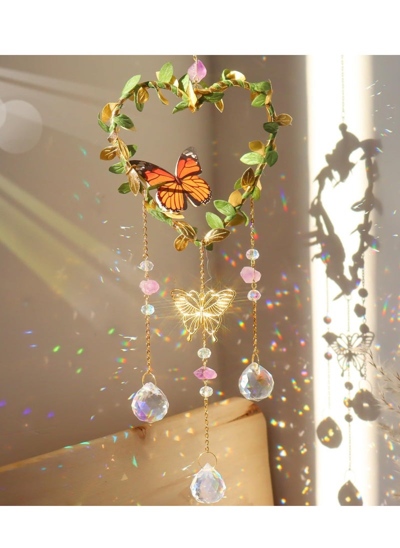 Generic - Window Hanging, Suncatcher, Heart Suncatchers Window Hanging, with Butterfly, Crystals Light Catcher, for Window Suncatchers Chandelier Parts Rainbow Maker Pendants - Image 1