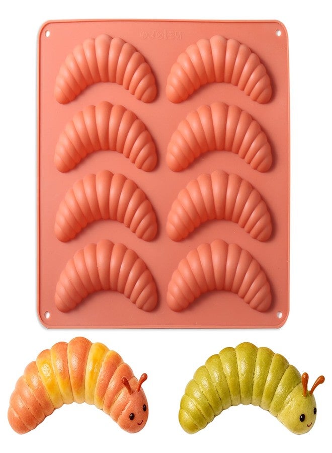 Fchil Silicone Caterpillar Bread Mold, 6-Cavity Baking Tray, 9.45 x 8.66 Inches, Heat Resistant up to 440°F, Oven, Air Fryer & Dishwasher Safe, Terracotta - Image 1