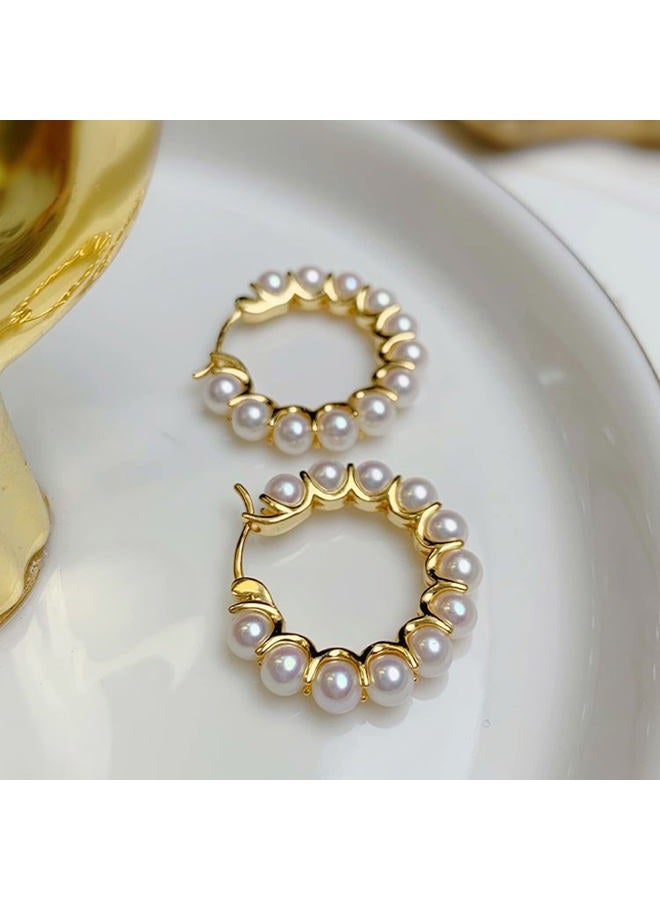 RONLLNA Pearl Hoop Earrings for Women Fashion Dangle Hypoallergenic Layer Earrings Drop Dangle Earrings Gifts for Women, Metal Pearl - Image 3