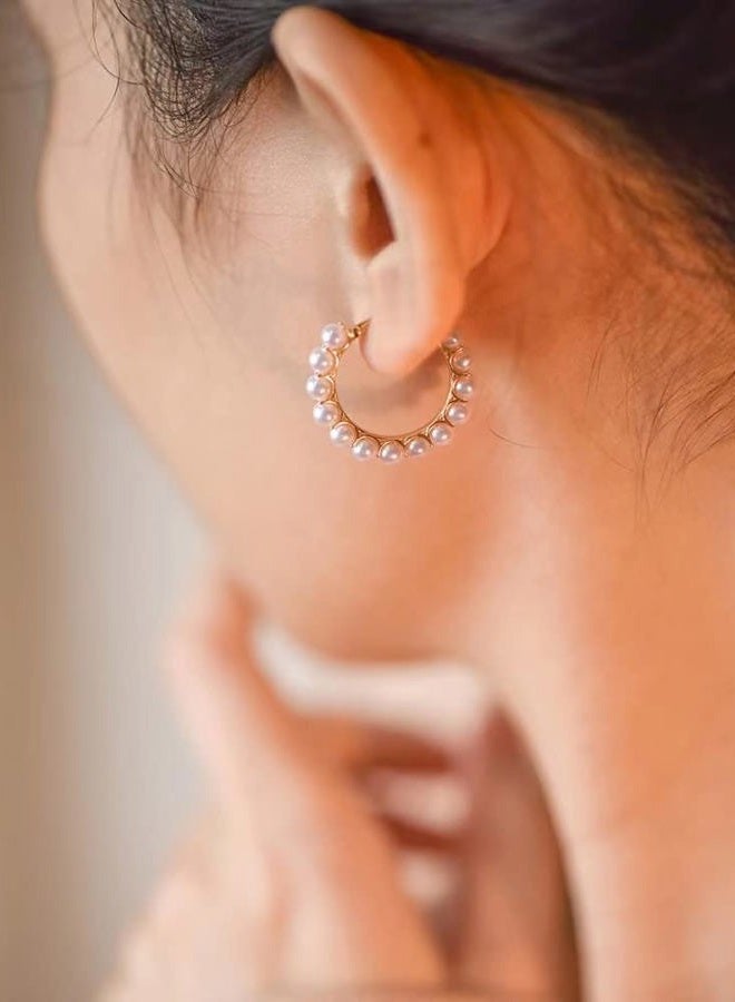 RONLLNA Pearl Hoop Earrings for Women Fashion Dangle Hypoallergenic Layer Earrings Drop Dangle Earrings Gifts for Women, Metal Pearl - Image 5