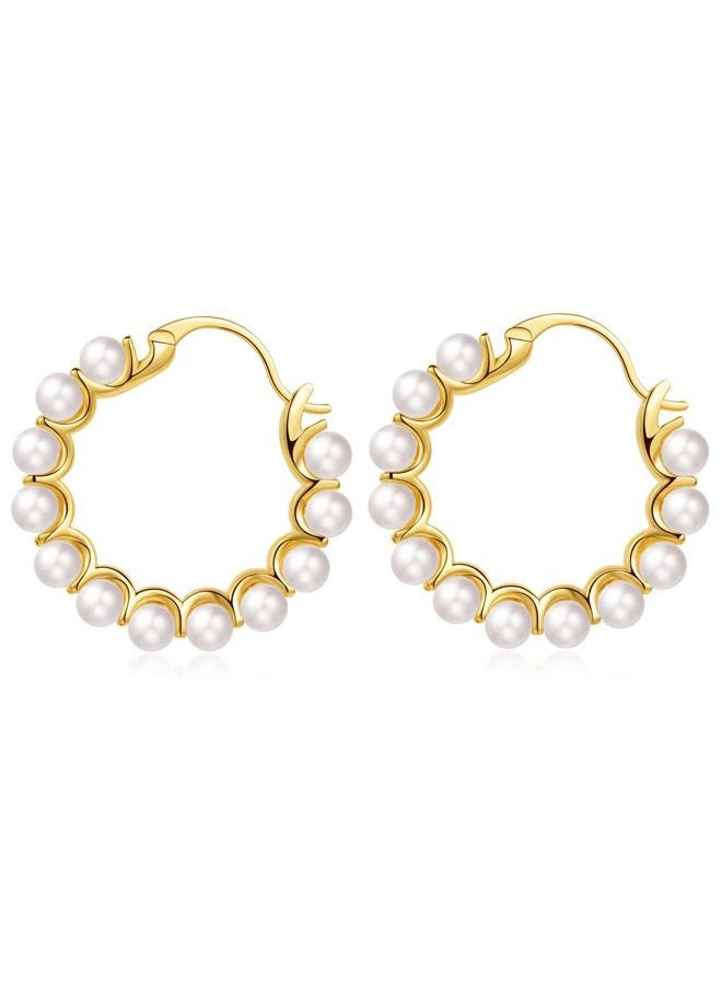 RONLLNA Pearl Hoop Earrings for Women Fashion Dangle Hypoallergenic Layer Earrings Drop Dangle Earrings Gifts for Women, Metal Pearl - Image 1