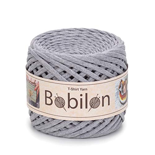 Bobilon Cotton T-Shirt Yarn – 5–7 mm Jersey Ribbon for Crochet, Knitting, Macrame, DIY Crafts – 110 Yards – Soft Cotton for Bags, Baskets, Cushions – Gray Melange - Image 1