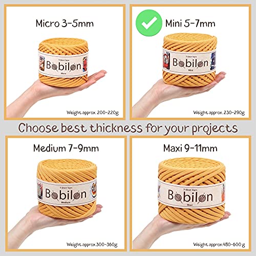 Bobilon Cotton T-Shirt Yarn – 5–7 mm Jersey Ribbon for Crochet, Knitting, Macrame, DIY Crafts – 110 Yards – Soft Cotton for Bags, Baskets, Cushions – Gray Melange - Image 2
