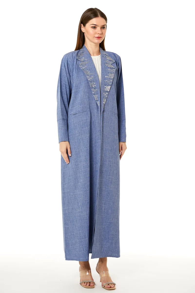 Moistreet Embellished Open Front Abaya