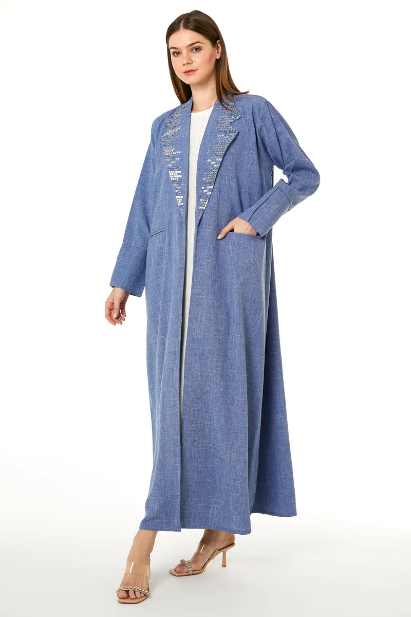 Moistreet Embellished Open Front Abaya