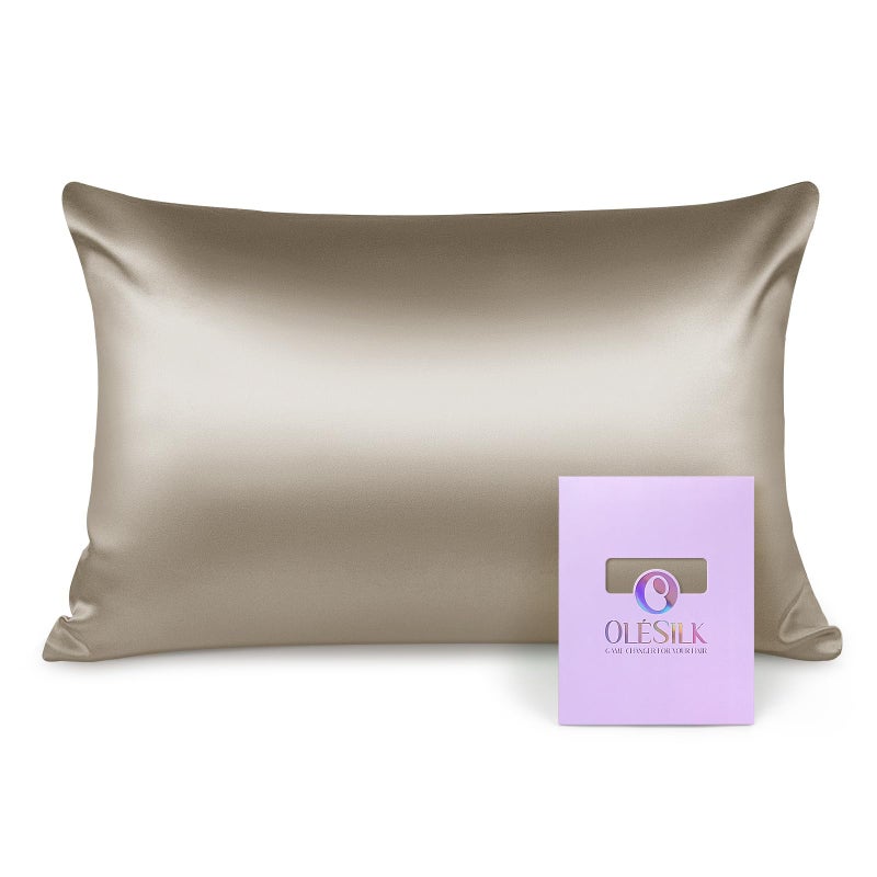 OLESILK 100 Silk Pillowcase for Hair and Skin Both Sides 16 Momme Real Natural Mulberry Silk with Hidden Zipper and Gift Box 1pc Taupe 50x75cm