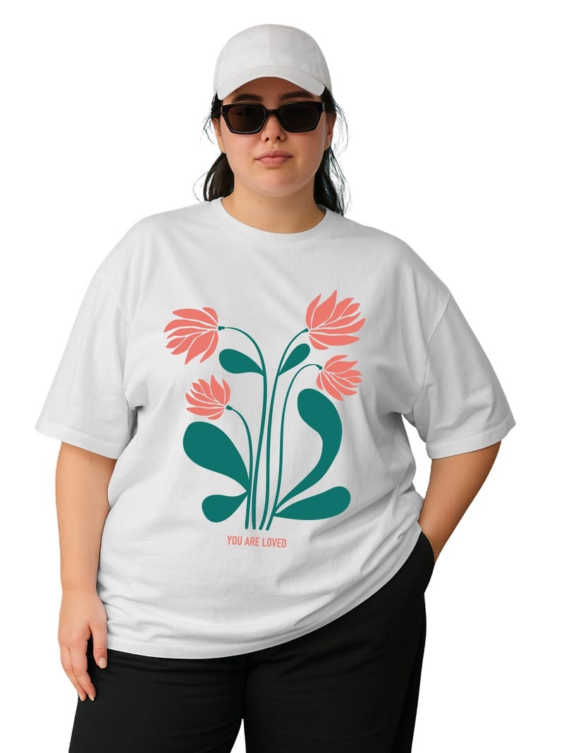 JUNEBERRY® Women’s Plus Size T-Shirt | Big Size 3XL–5XL | Plus Size Casual Cotton T-Shirt for Curvy Women | Soft & BreathablePS_OS_JB_ULV_WT – White_4XL - Image 1