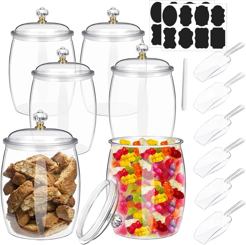 SENONAPO 6 Pcs 64 oz Candy and Cookie Jar with Lids 6 Spoons Plastic Jars Decorative Apothecary Jars Candy Buffet Containers Clear Can Airtight Food Storage Canister for Home Decoration Supplies - Image 1