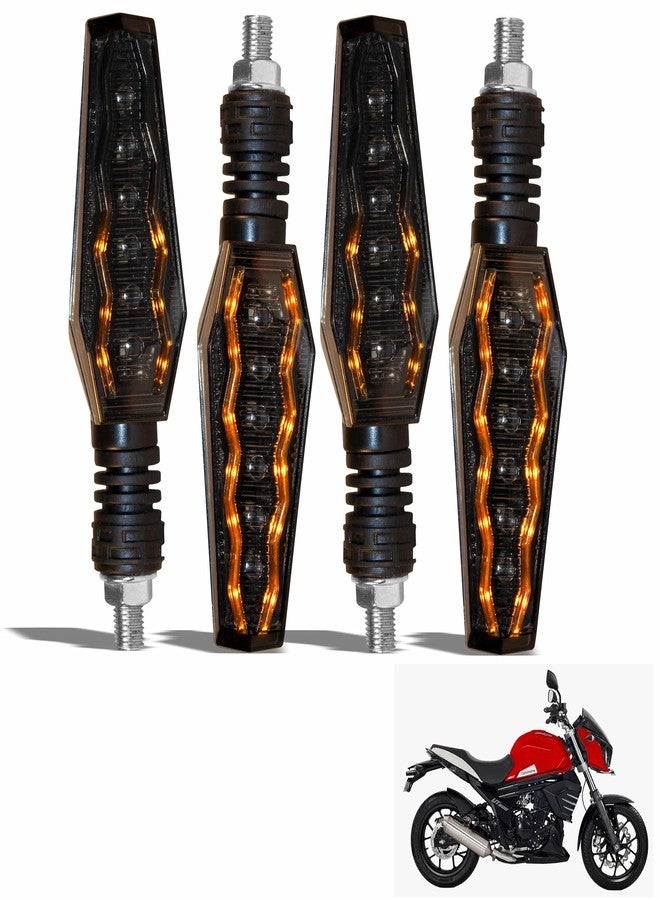 Asryd إشارات انعطاف LED أنيقة للدراجات النارية من أسريد، 12 فولت، لون كهرماني مع ضوء تشغيل نهاري أزرق - مقاومة للماء (كهرماني + أزرق) لدراجة ماهيندرا موجو (مجموعة من 4 قطع) - Image 2