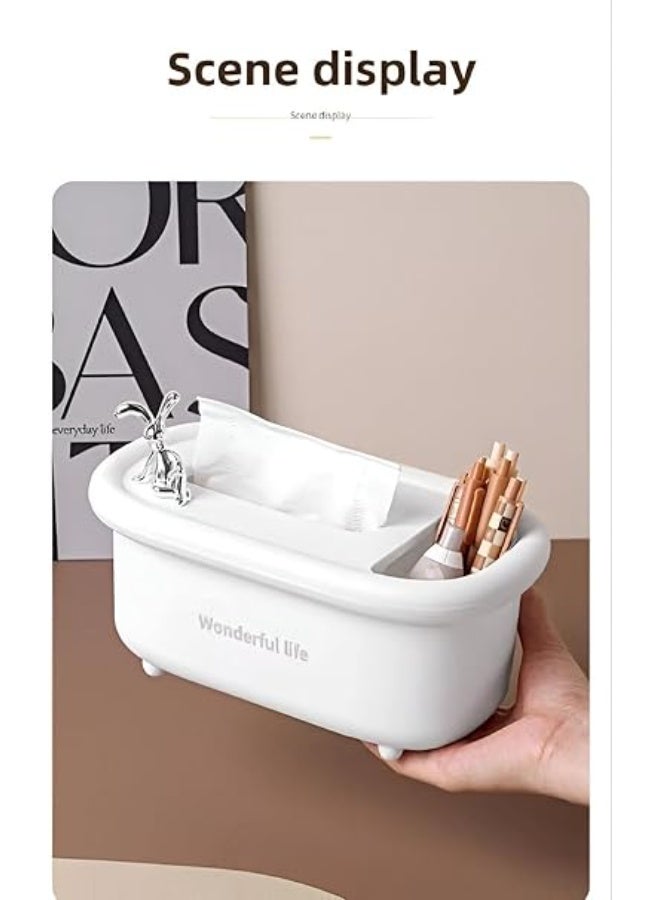 حامل مناديل عصري مع فاصل أدوات مدمج – تصميم أنيق يجمع بين الترتيب والعملية. مثالي للمكتب، غرفة المعيشة أو التسريحة. - Image 2